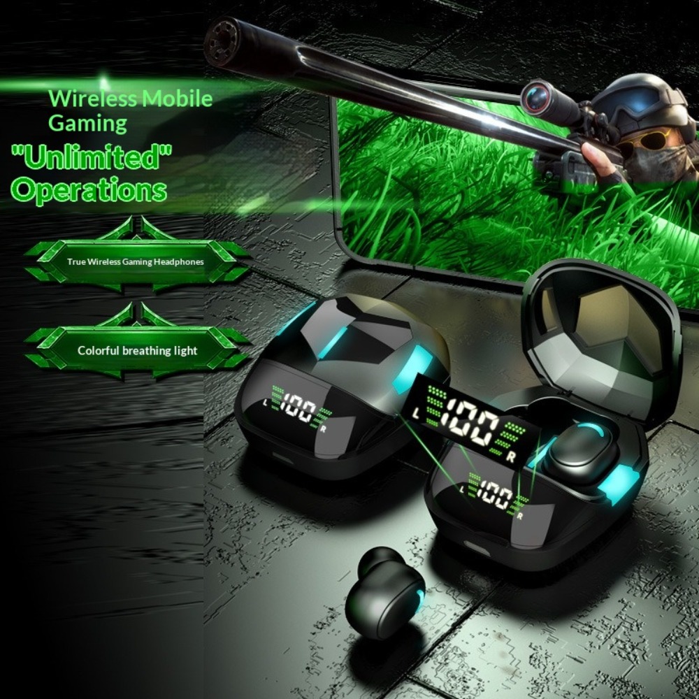 Esports Gaming Mobile - Headset Bluetooth Tampilan Level Baterai Pengurangan