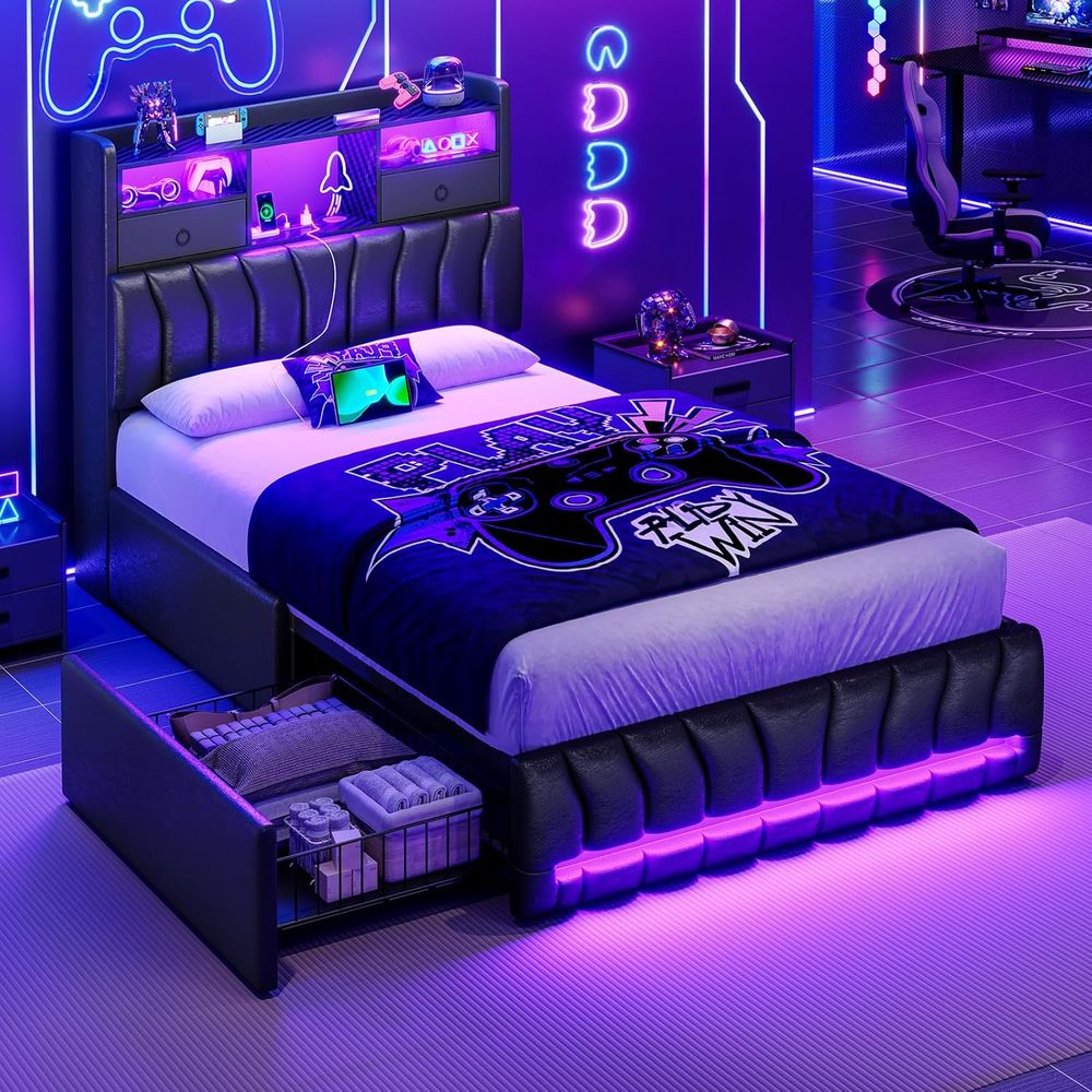 Esports Gaming Bed - Tempat Tidur Twin dengan Papan Penyimpanan,